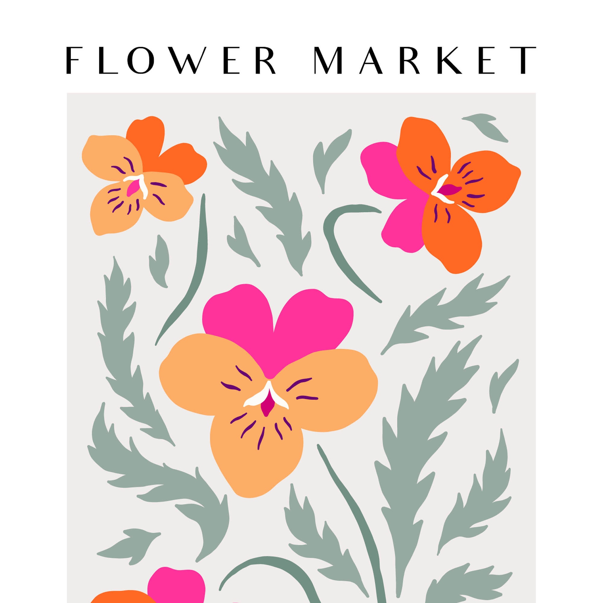 Flower Market Prints in Pink & Orange, Set of 3 Botanical Posters ...