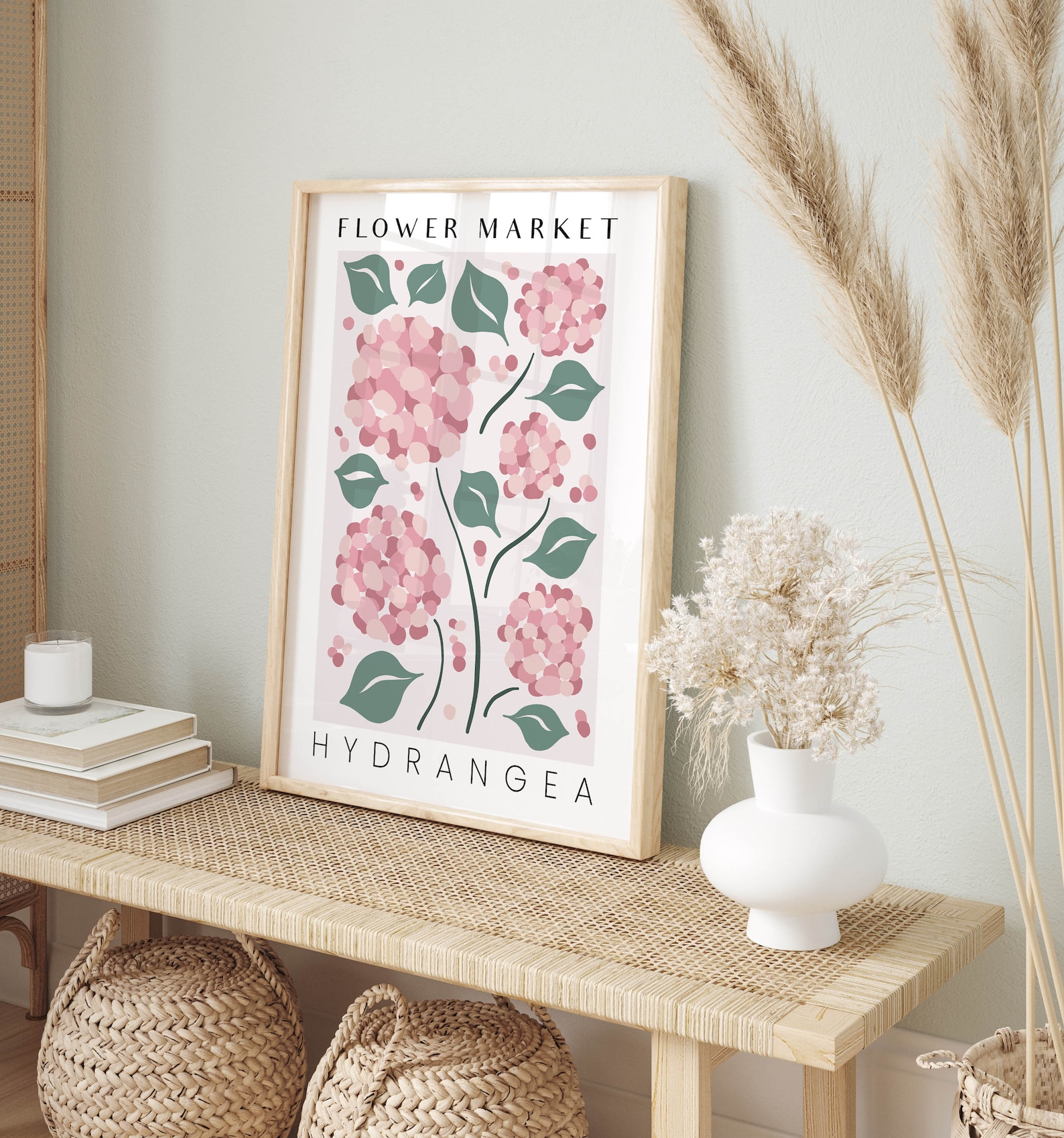 Set of 3 Flower Market Prints, 3 Piece Dusty Pink Wall Art, Botanical ...