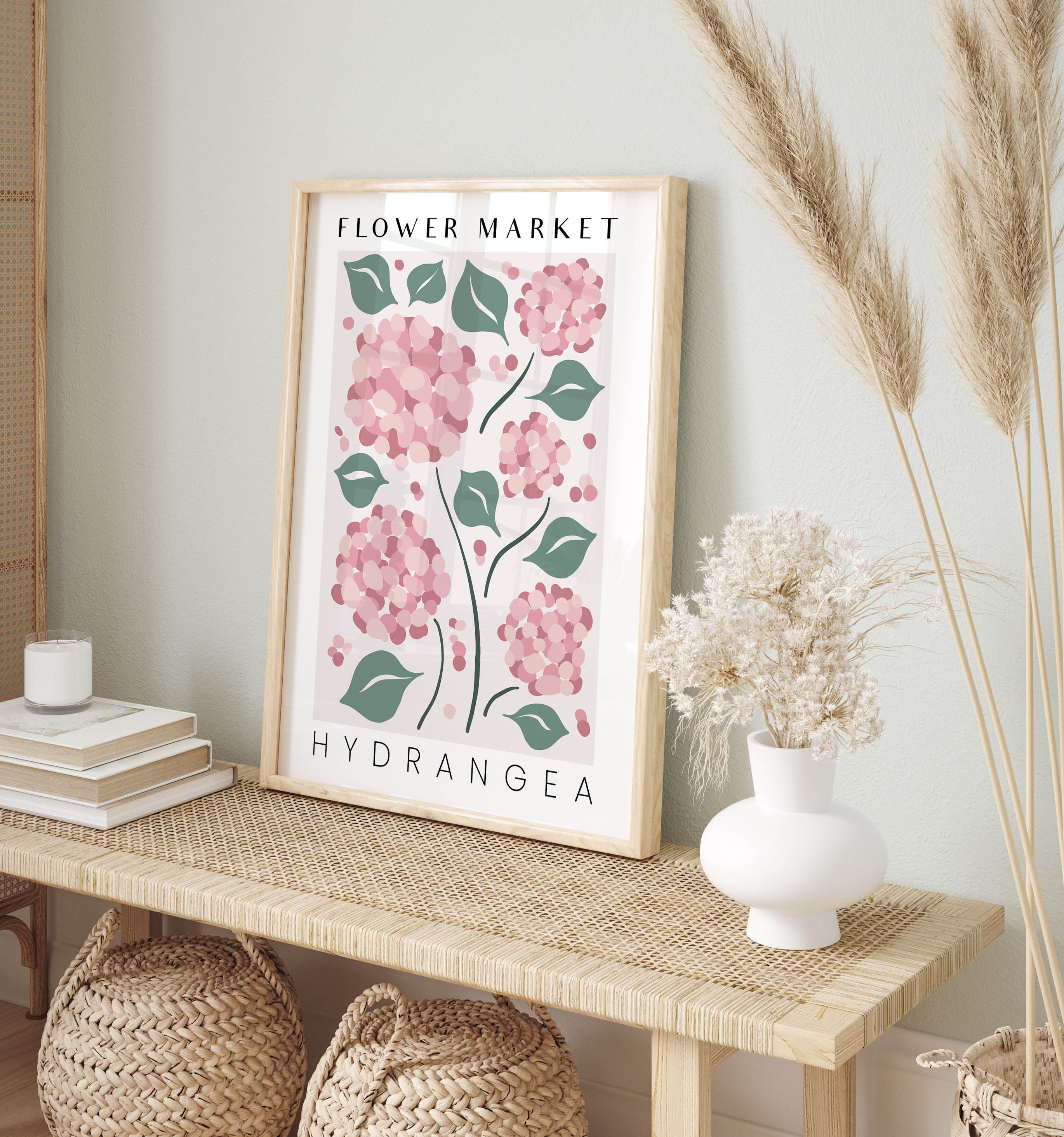 Set of 3 Flower Market Prints, 3 Piece Dusty Pink Wall Art, Botanical ...