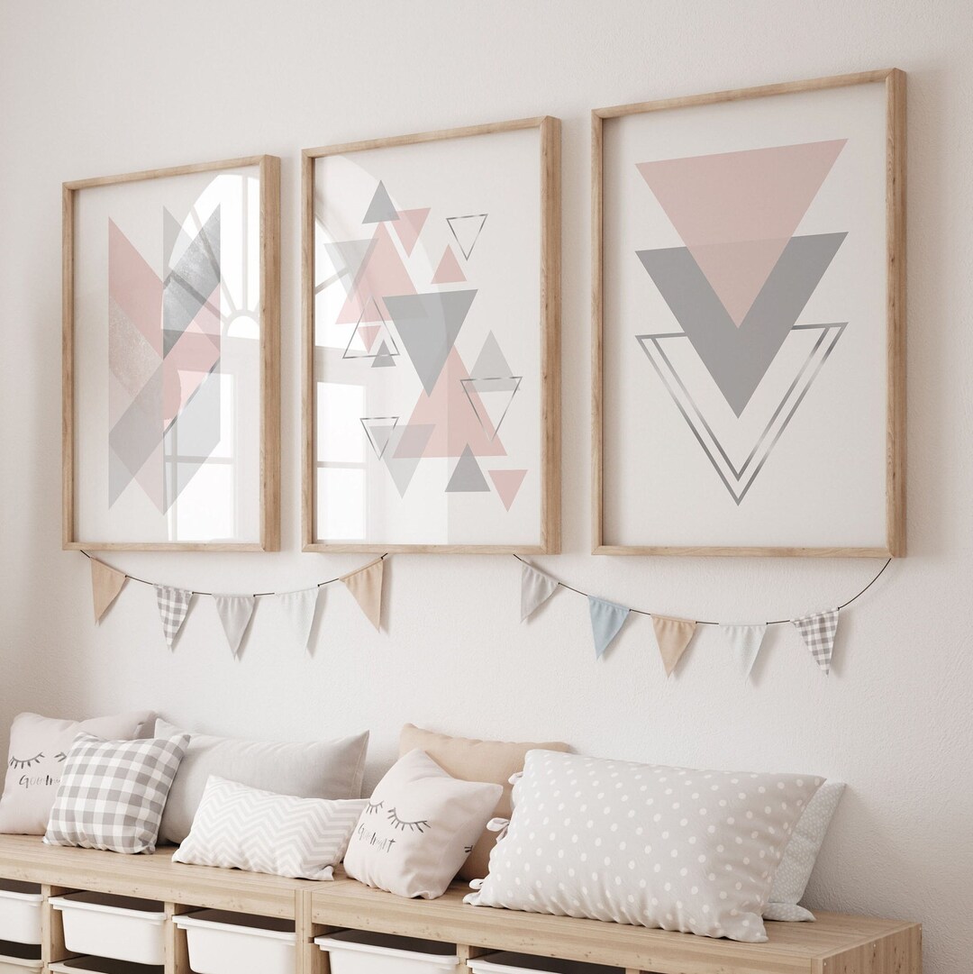 Pink and Grey Nursery Wall Art Set of 3 Blush Bedroom Posters Etsy