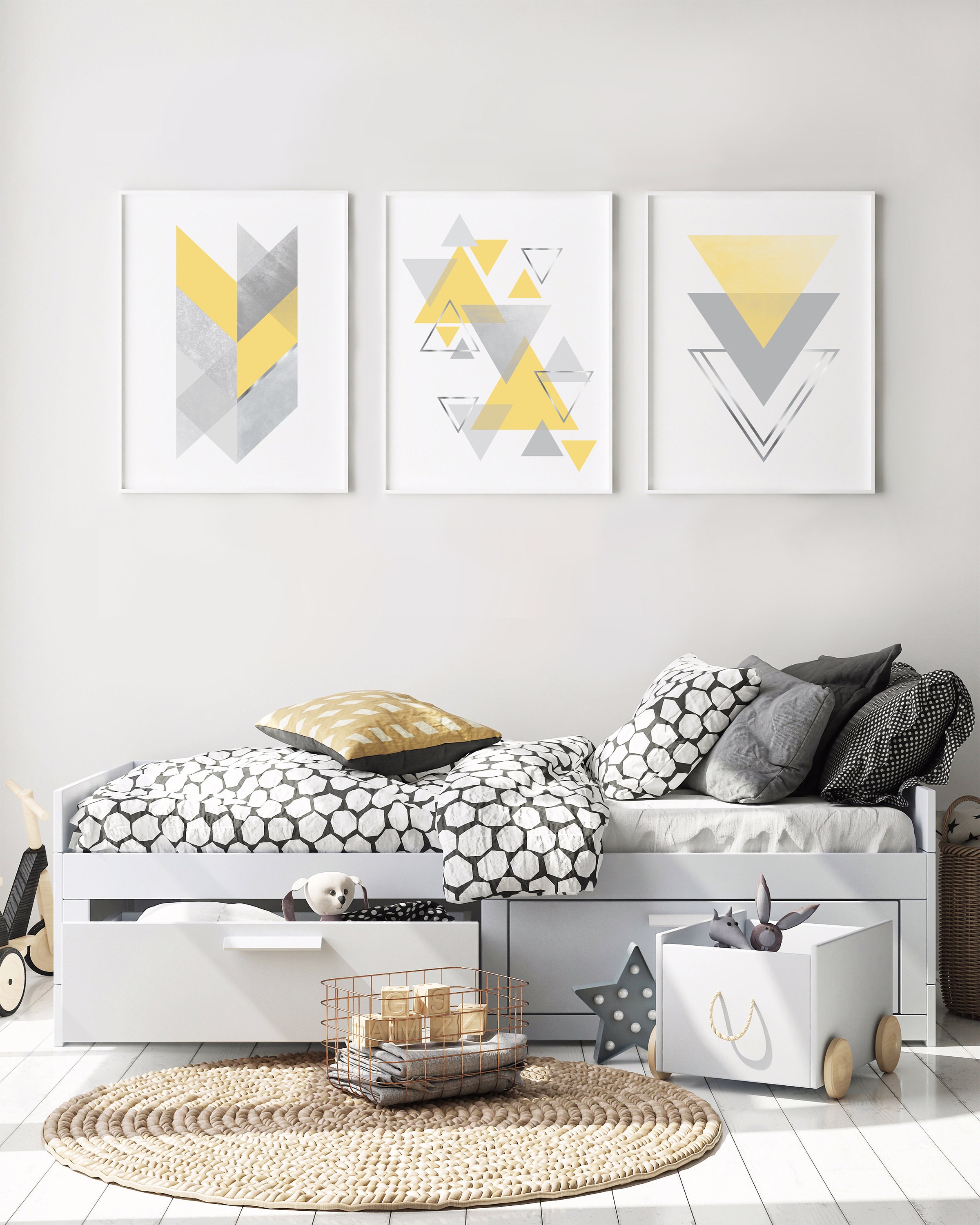 Gelbes & graues Kinderzimmer Kunstset Schlafzimmer Kunst | Etsy