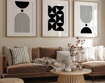 VGICH Abstrakte Wandbilder 3-teilig – Schwarz-weiß, Je 30,5x40,6 Cm, Gerahmt, Moderne Leinwand