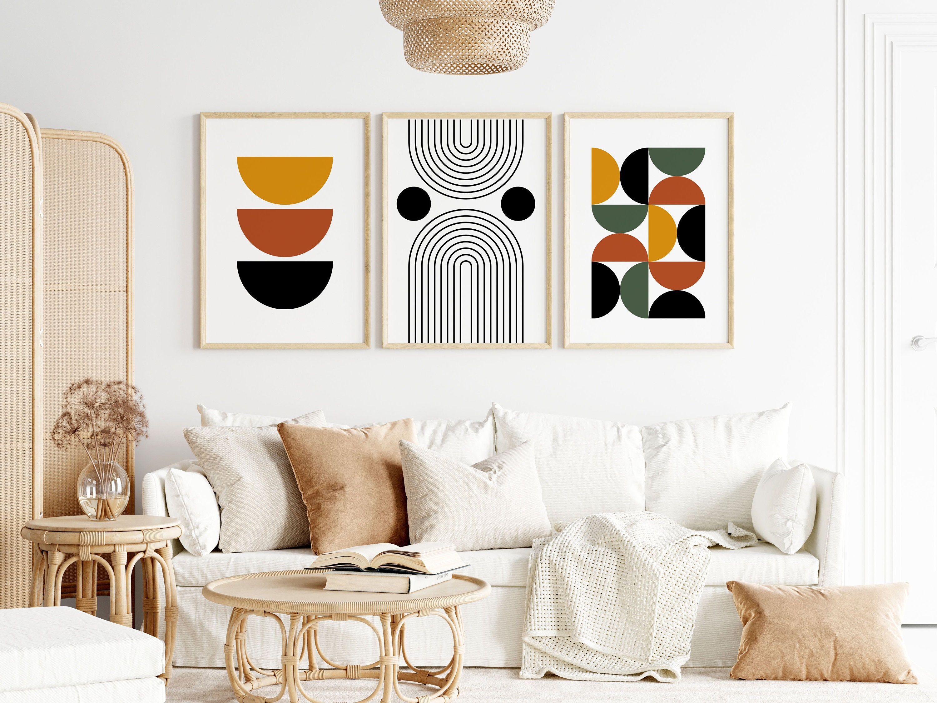 Mid Century Modern 3 Piece Wall Art Earth Tone Wall Art Set - Etsy