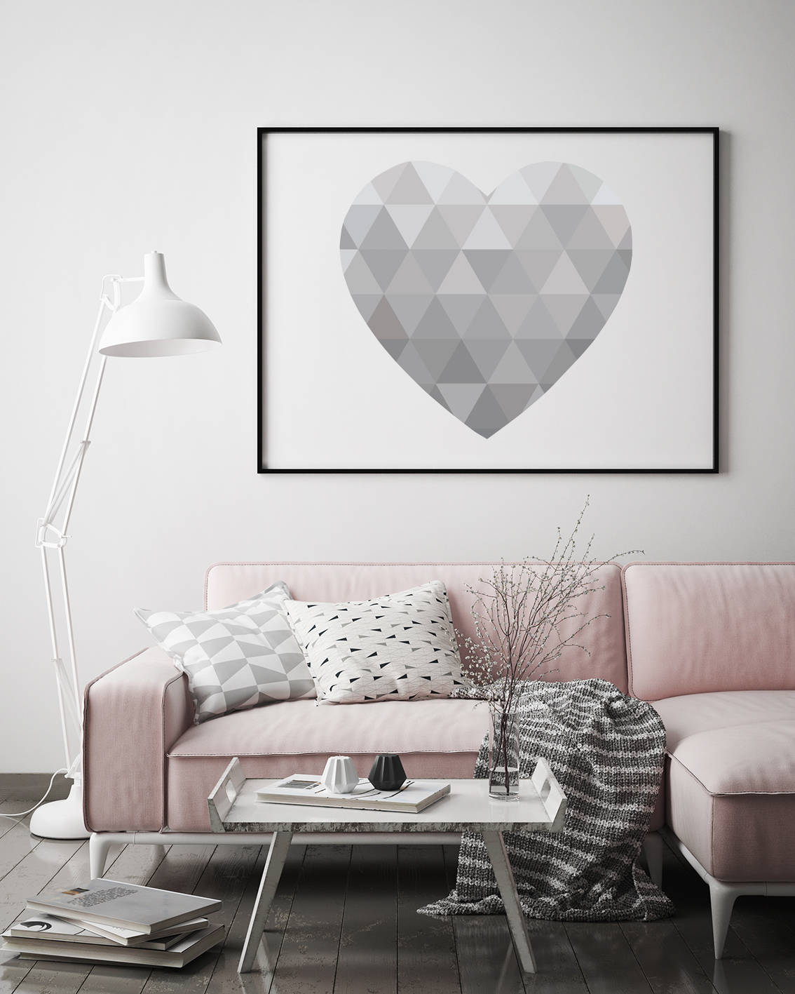 Grey Love Heart Print Geometric Poster Geometric Heart Art Etsy