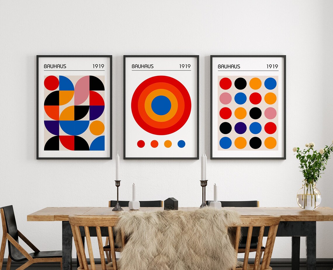 Set of 3 Bauhaus Posters, Mid Century Modern 3 Piece Wall Art ...