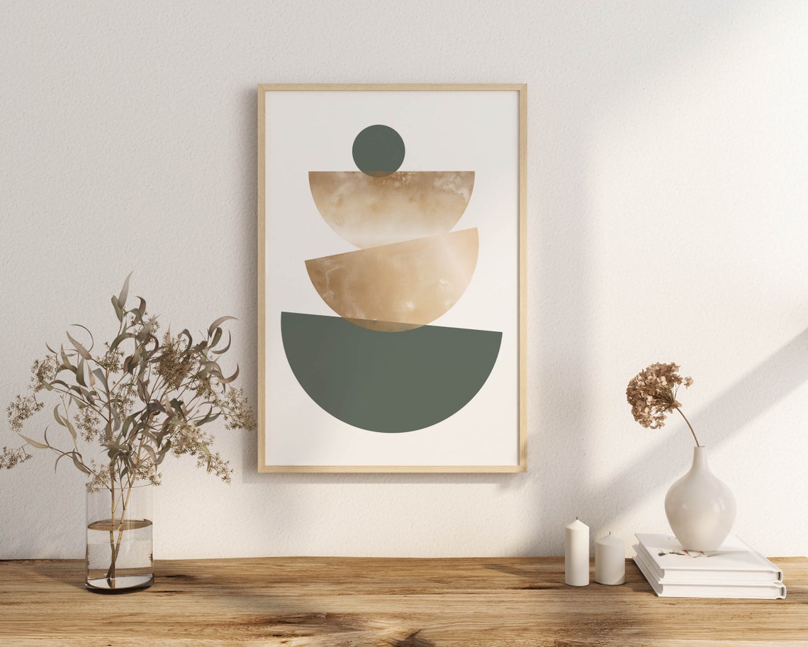 Set of 3 Wall Art Prints in Olive Green & Gold Mid Century - Etsy