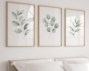 Botanical Leaf Print Set, Watercolor Greenery Posters, Set of 3