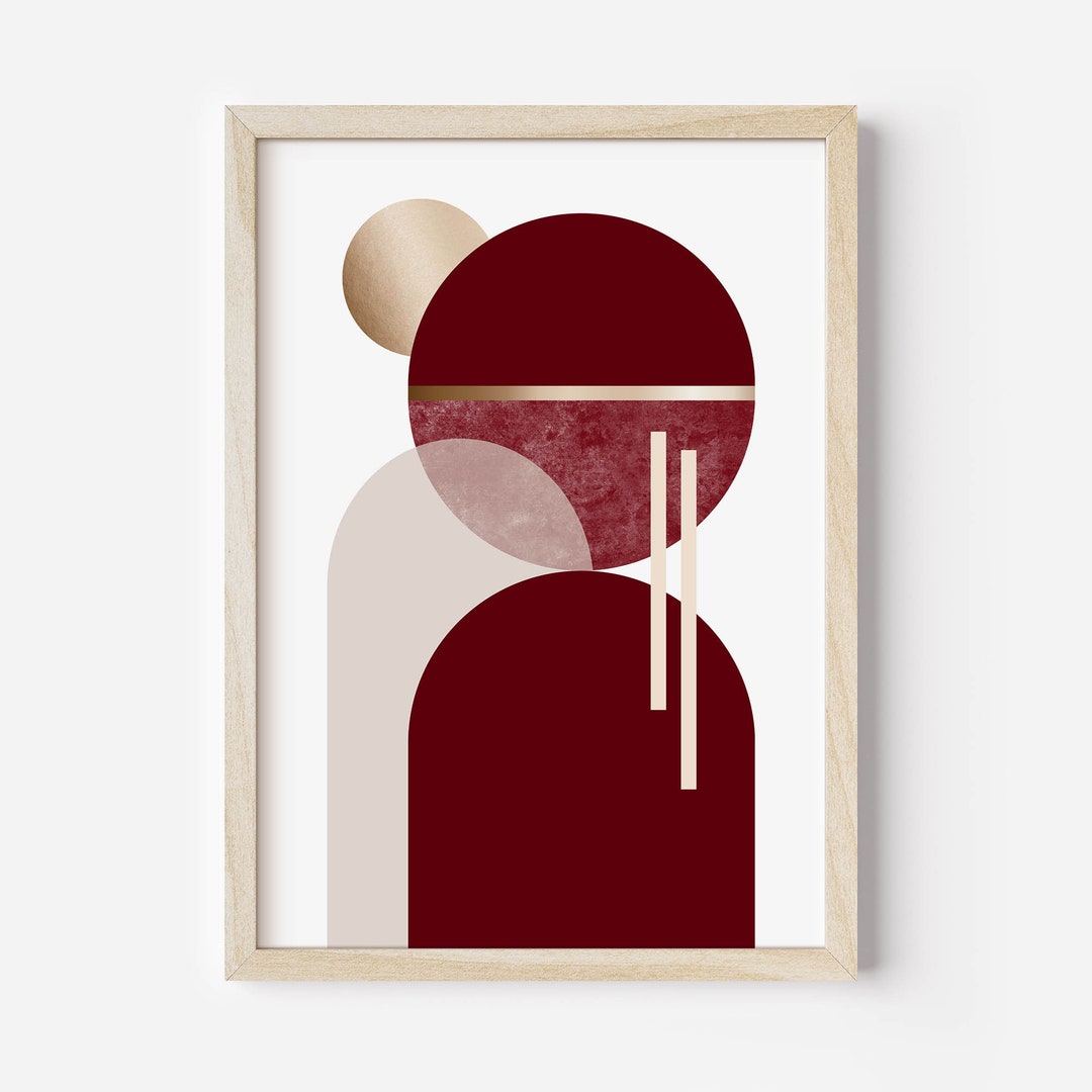 Mid Century Modern Wall Art Print in Burgundy Red and Beige - Etsy