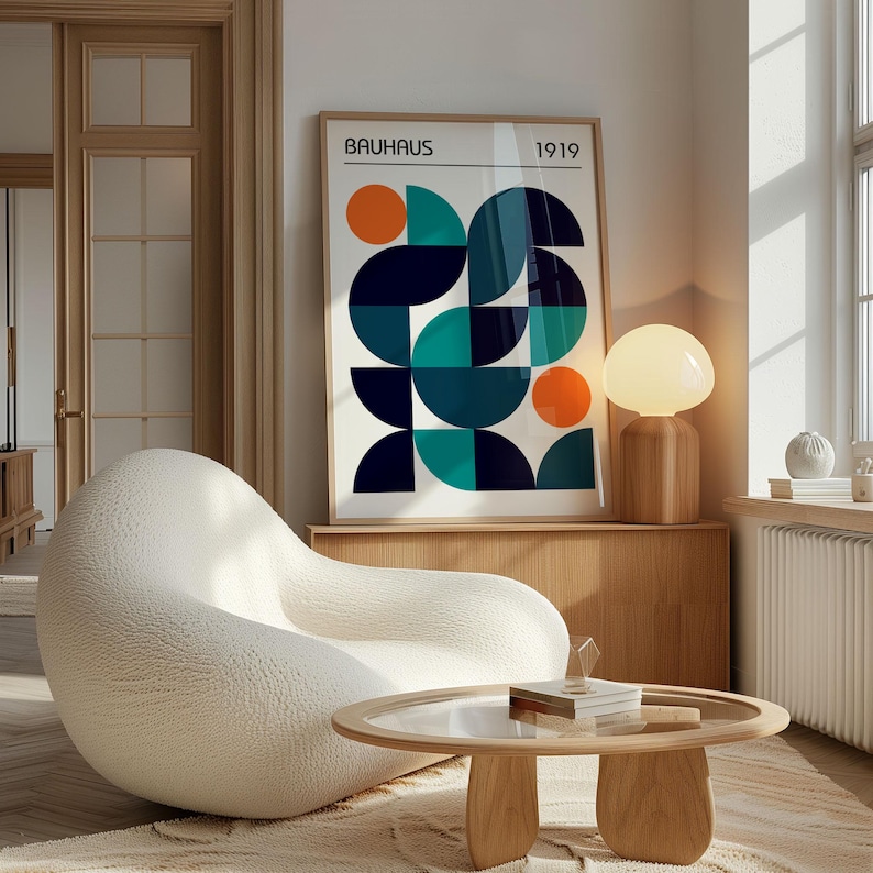 Retro Bauhaus Poster Wall Art, Colourful Mid Century Modern Art Print ...