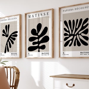 Lot de 3 estampes Matisse, oeuvre d'art murale moderne du milieu du siècle, art mural triptyque neutre, ensemble d'affiches d'exposition, 3 pièces art abstrait déco d'appartement image 3