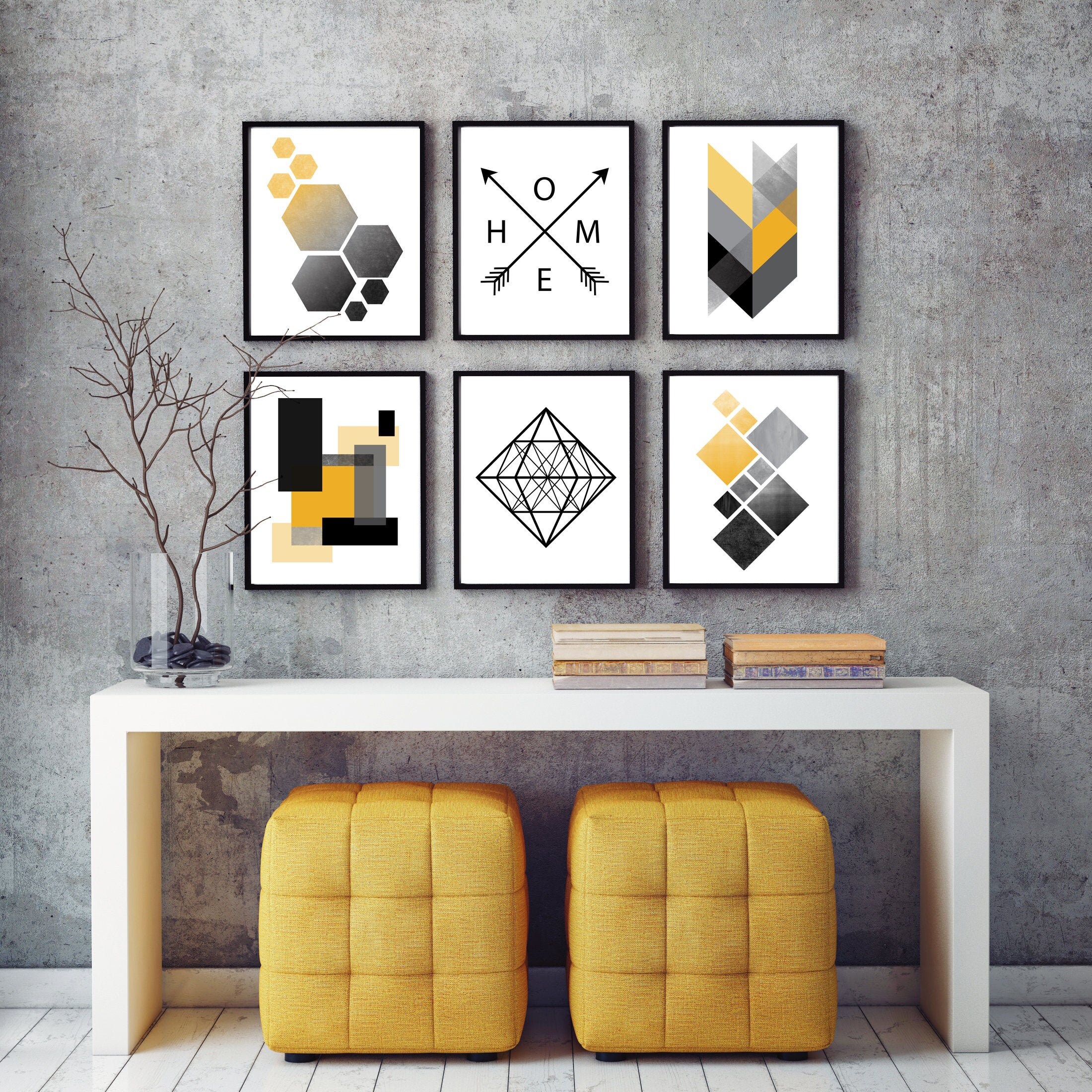 Diptych Gallery Wall Art Mid Century Posters Set Set of 2 Art Prints in