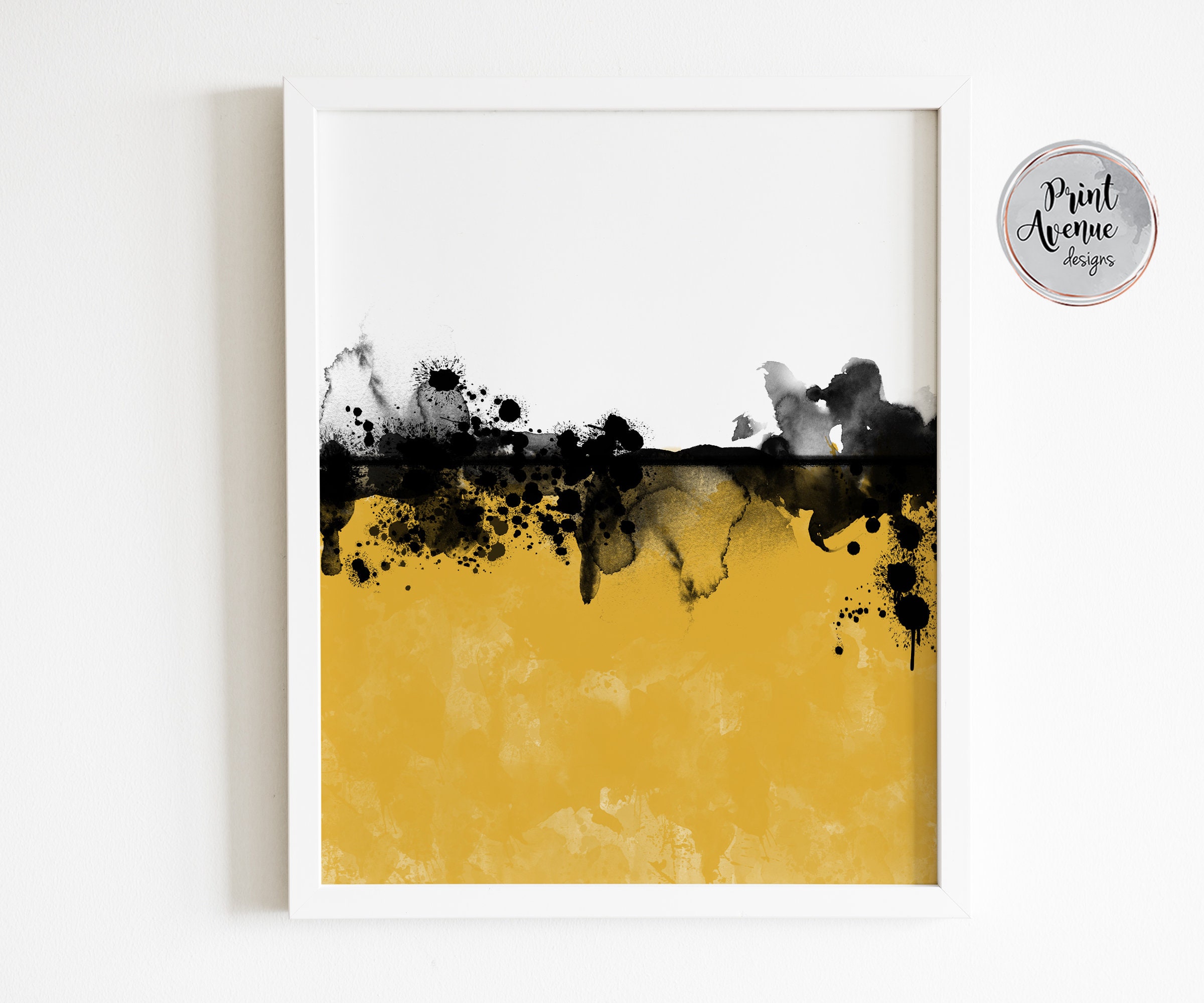 Abstract Art Print Mustard Yellow Print Digital Painting Etsy