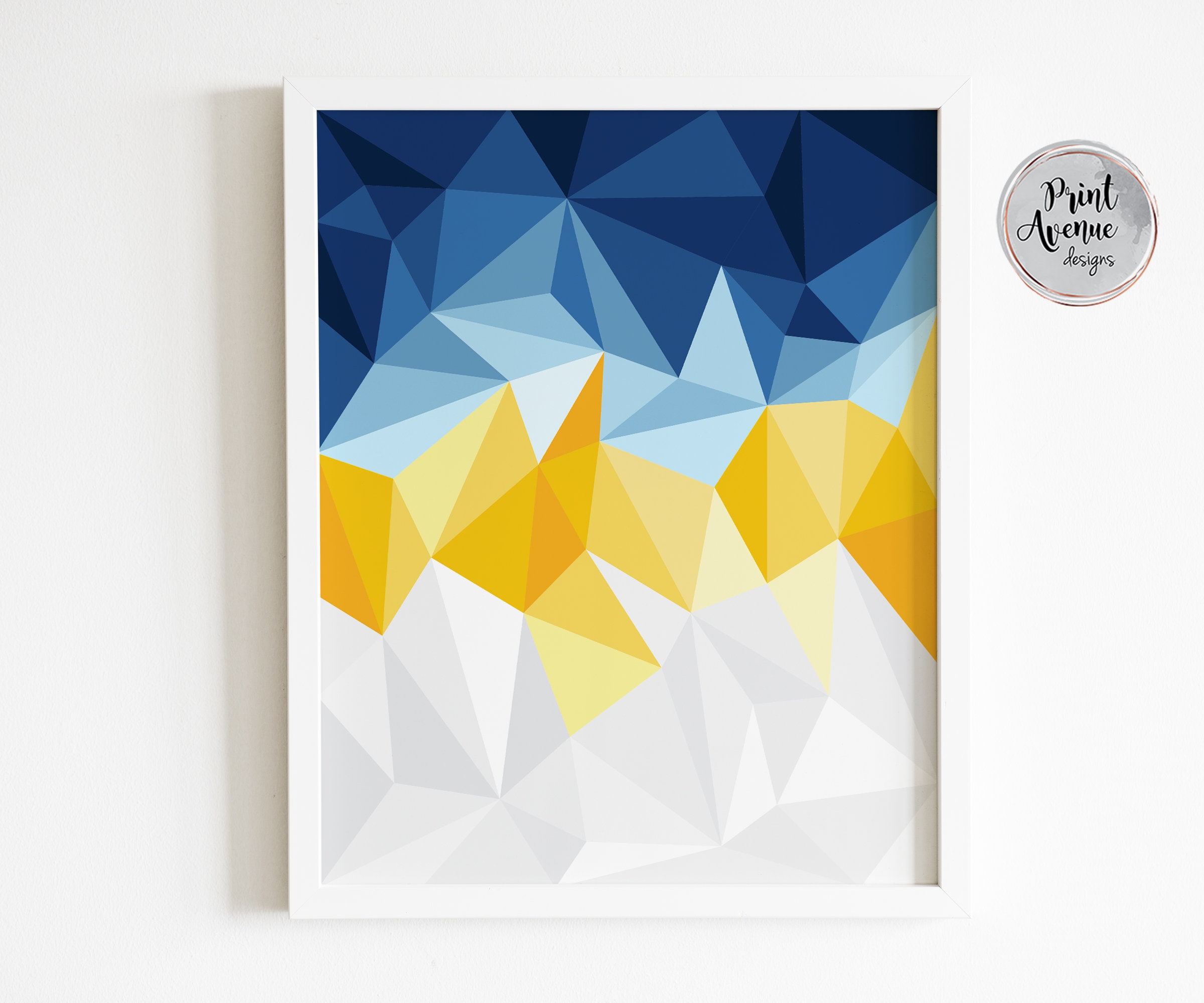 Colorful Art Set Blue & Yellow Geometric Wall Art Set of 2 Etsy