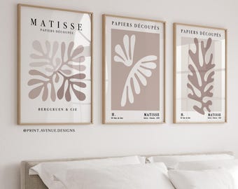 Matisse Wall Art Set of 3 Neutral Abstract Prints | Beige Taupe Mid Century Modern Decor