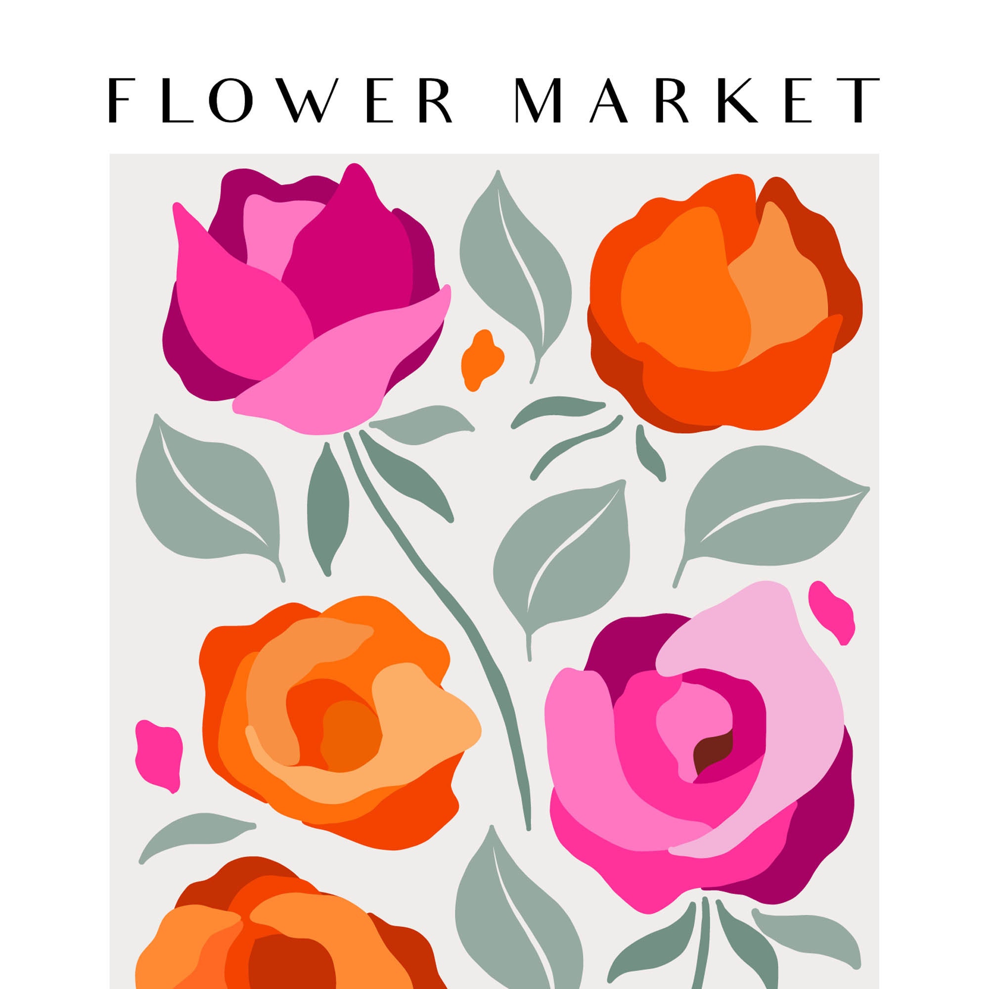 Flower Market Prints in Pink & Orange, Set of 3 Botanical Posters ...