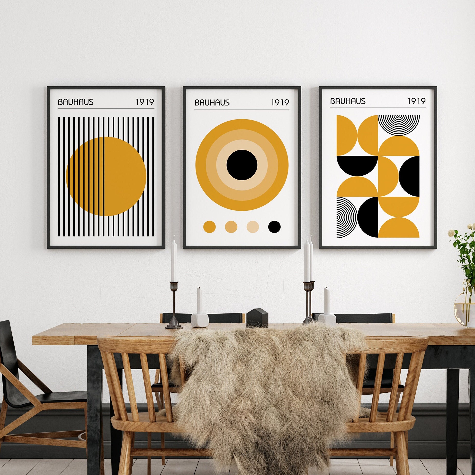 Bauhaus Wall Art, Set of 3 Mid Century Modern Posters and Prints in ...