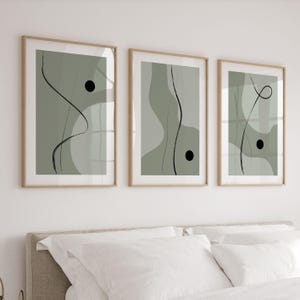 3er Set Japandi Wandkunst, minimalistische Wandkunst, Salbei und Olivgrün Poster und Drucke, 3-teilige Triptychon Wandkunst, moderne abstrakte Wandkunst