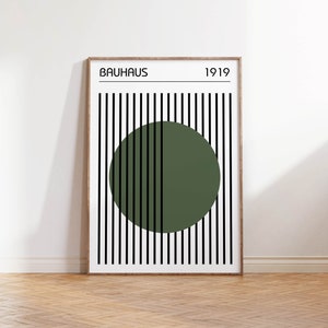 Poster Bauhaus In Salbei grün, Mid Century Modern Art, Olivgrün Wand Kunst, Retro Plakat Kunst, Wohnung Dekor, Wohnzimmer Kunstwerk
