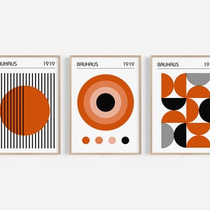 Set of 3 Bauhaus Posters, Mid Century Modern Wall Art, Triptych Wall ...