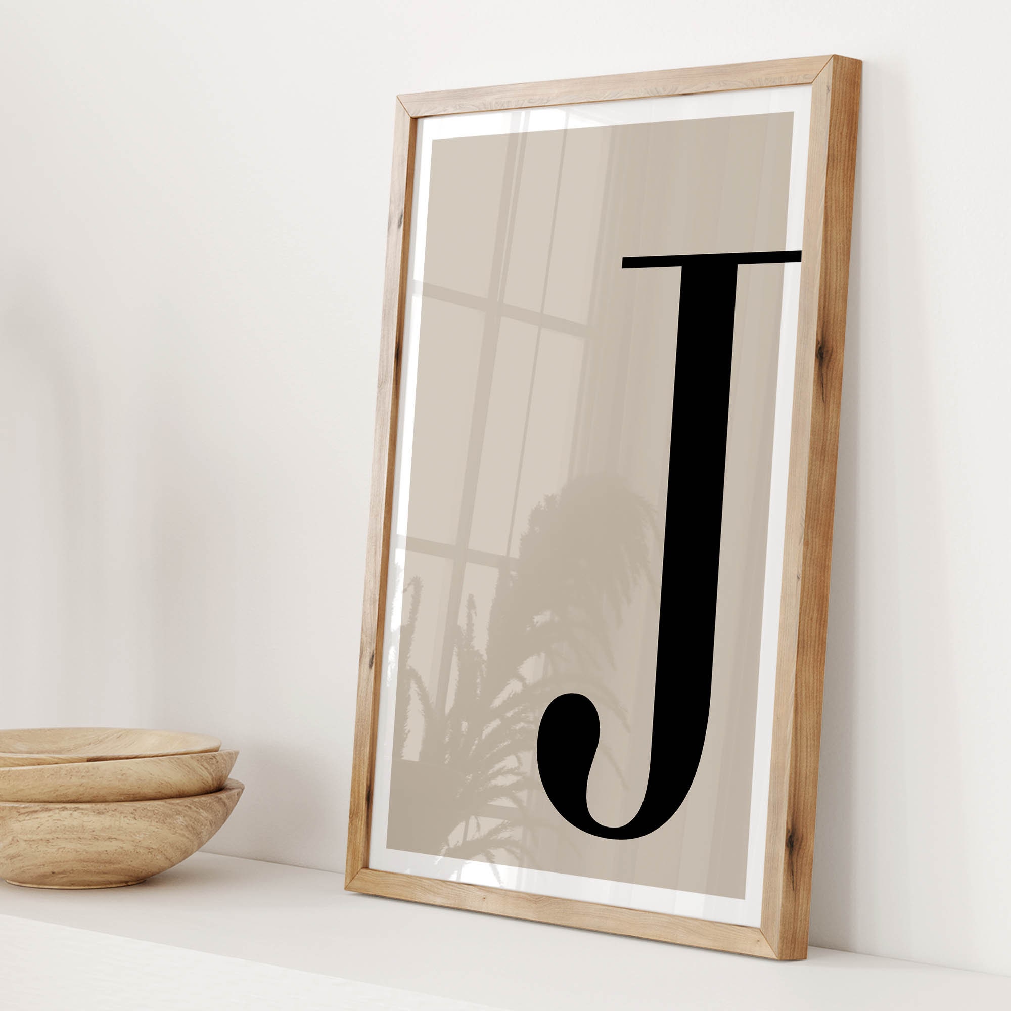 Personalized Modern Initial Art Print, Custom Letter Poster, Beige ...
