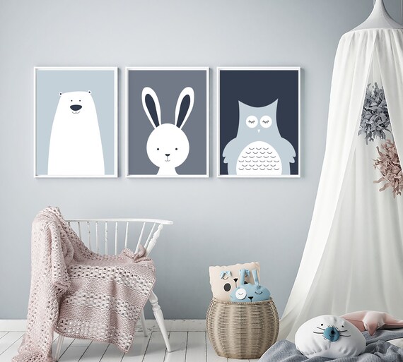 Animal Nursery Wall Art 3 Piece Art Prints Set Kids Room Etsy