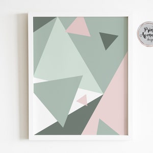 Living Room Art Kids Room Art Canvas Art Pastel Nursery Art Abstract Picture Sage Green /& Blush Pink Colorful Geometric Wall Art