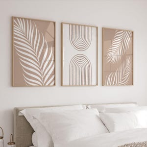 Lot de 3 affiches d'art mural bohème en beige neutre, impressions d'art botanique, décoration d'intérieur Japandi, oeuvre triptyque moderne de salon ou de chambre à coucher