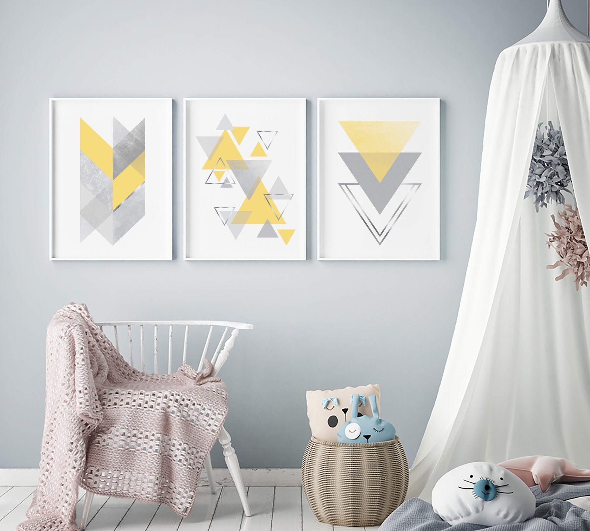 Gelbes & graues Kinderzimmer Kunstset Schlafzimmer Kunst | Etsy