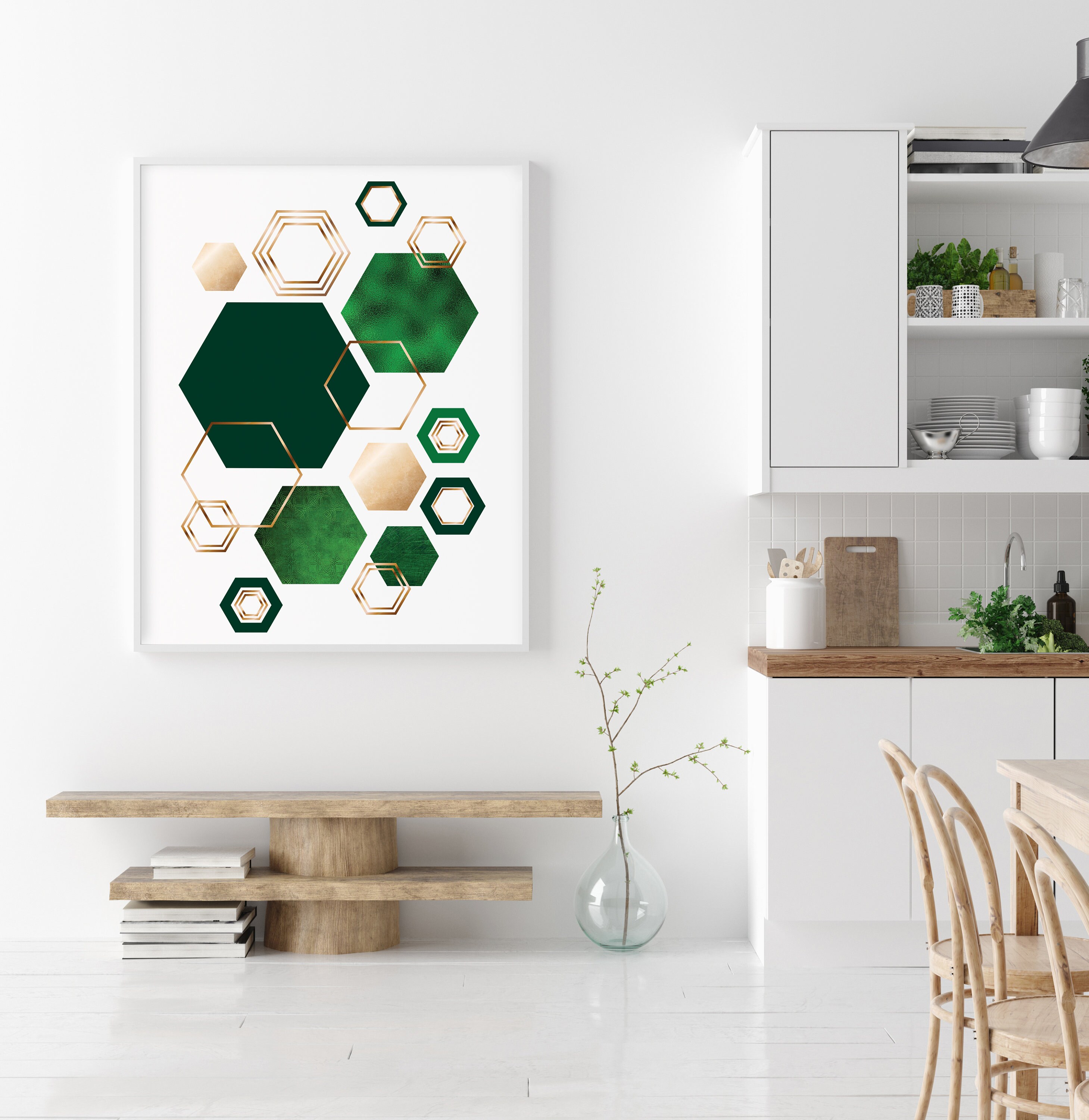 Green & Gold Wall Art Print Geometric Print Green Decor Etsy
