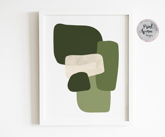 Olive Green Abstract Art Modern Art Mid Century Modern Etsy
