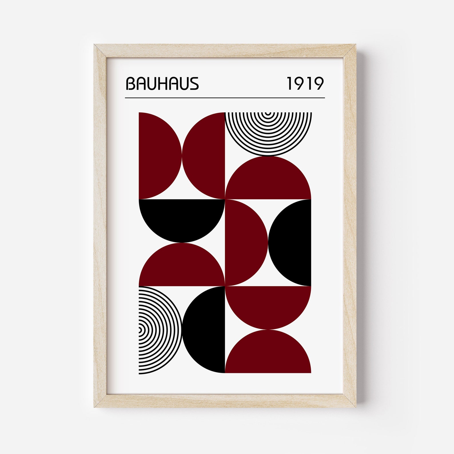 Bauhaus Wall Art Posters in Burgundy Red, Set of 3 Mid Century Modern ...