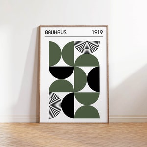 Mid Century Modern Bauhaus Plakatkunst, Olivgrün Wandkunst, Retro Plakatkunst, Vintage Ausstellungsplakat, Mid Century Modern Wohnkultur