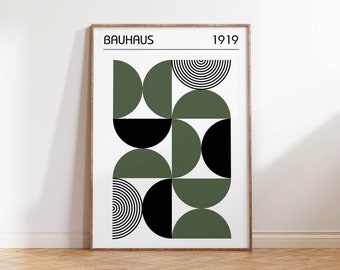 Mid Century Modern Bauhaus Poster Art, Dark Olive Green Wall Art, Retro Poster Art, Vintage Exhibition Poster, Mid Century Modern Home Decor