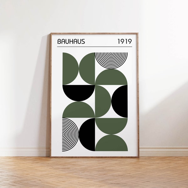 Mid Century Modern Bauhaus Poster Art, Dark Olive Green Wall Art, Retro Poster Art, Vintage Exhibition Poster, Mid Century Modern Home Decor