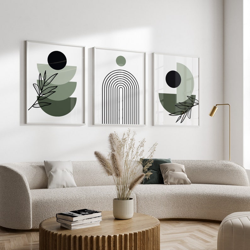3 Piece Wall Art in Sage Green Mid Century Modern Wall Art - Etsy