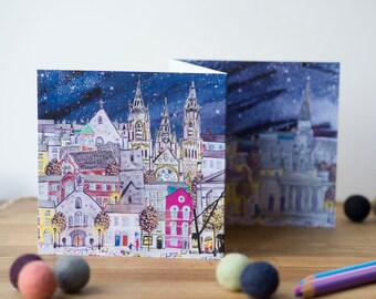 Under the Stars, Cork City, 3 Panel, Greeting Card