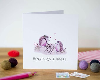 Hedgehugs and Kisses, Hedgehog Greeting Card