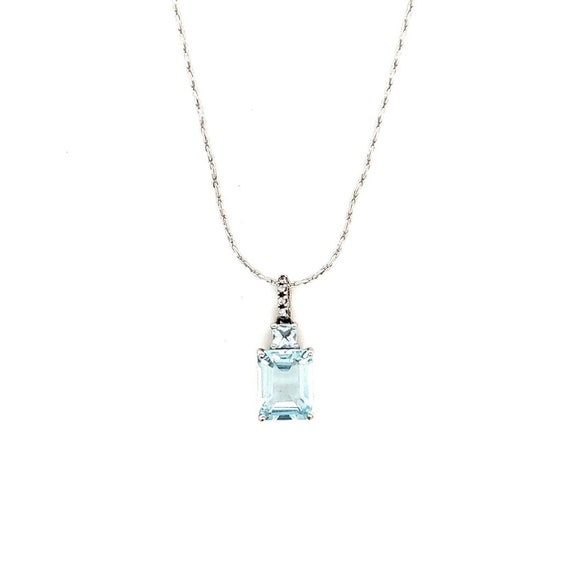 Aquamarine & Diamonds Silver Pendant Necklace - image 1