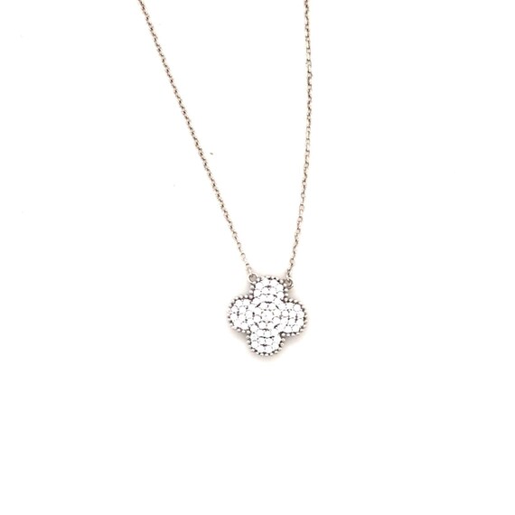Sterling Silver 925 Pave Clover Pendant Necklace