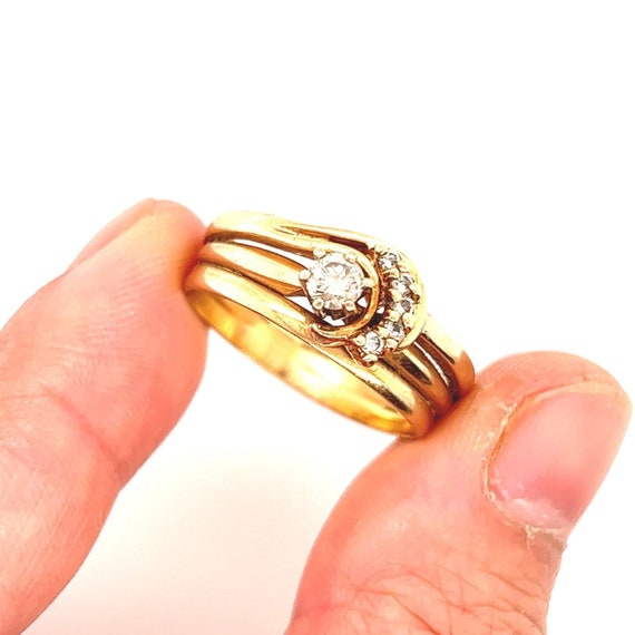 14k Soldered Bands Diamond Vintage Ring - image 2