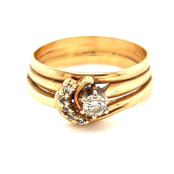 14k Soldered Bands Diamond Vintage Ring - image 1