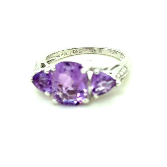 925 Silver 3-Amethysts Ring - image 3