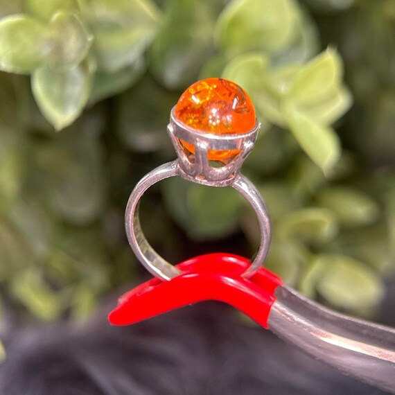925 Silver Round Amber Ring - image 5