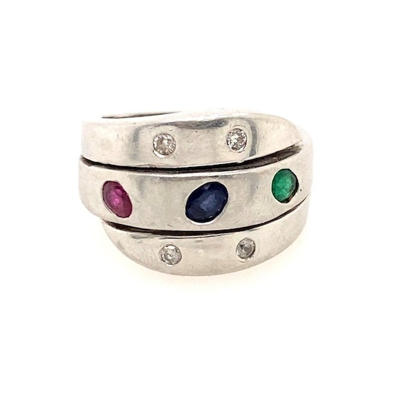 18k Diamonds, Emerald, Sapphire & Ruby Ring - image 1