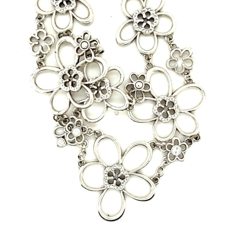 Brighton Silver Tone Crystal Floral Bib Statement Necklace image 1