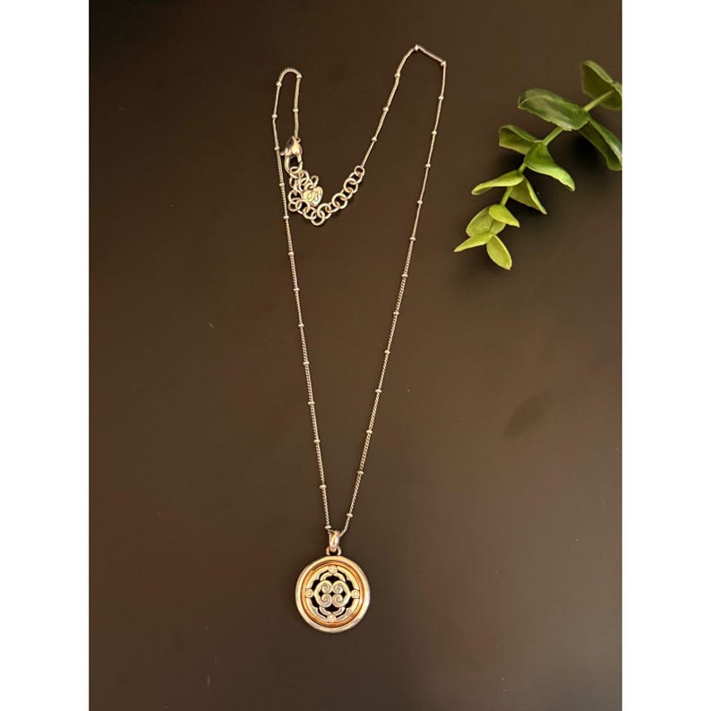 Brighton Mixed Metal Reversible Scroll Pendant Necklace Silver Gold Tone Crystal image 5