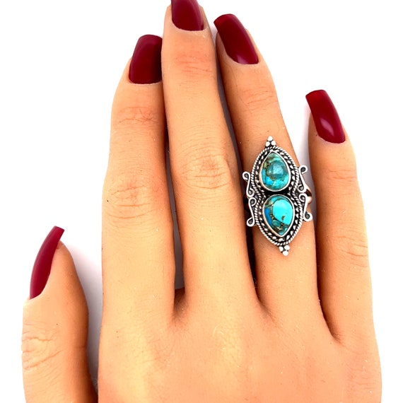 Silver 925 2-Turquoise Ring - image 5