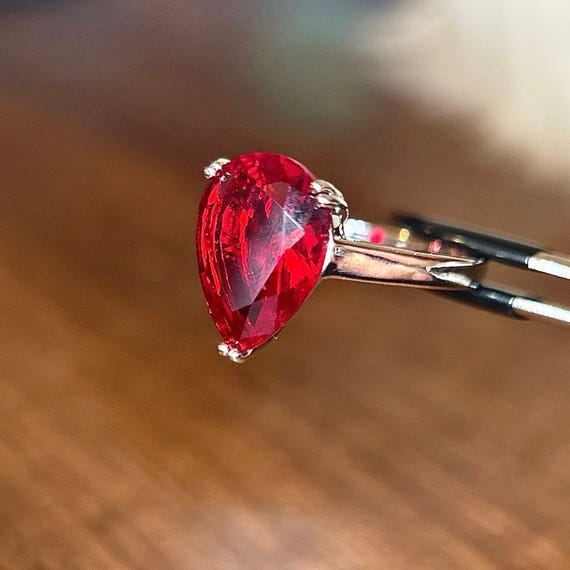 Teardrop Shaped Ruby Color Stone Ring - image 3