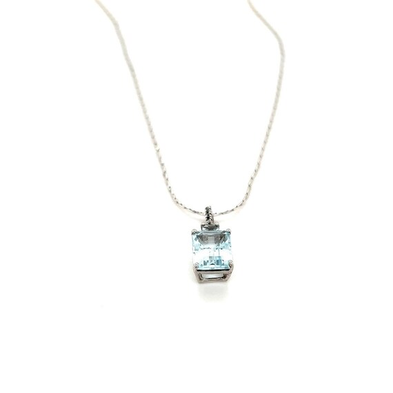 Aquamarine & Diamonds Silver Pendant Necklace - image 4