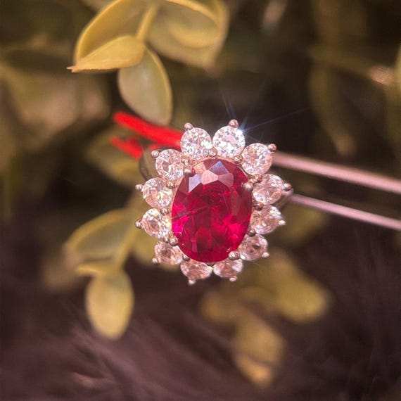 Sterling Silver Ruby/Cz Flower Ring - image 6